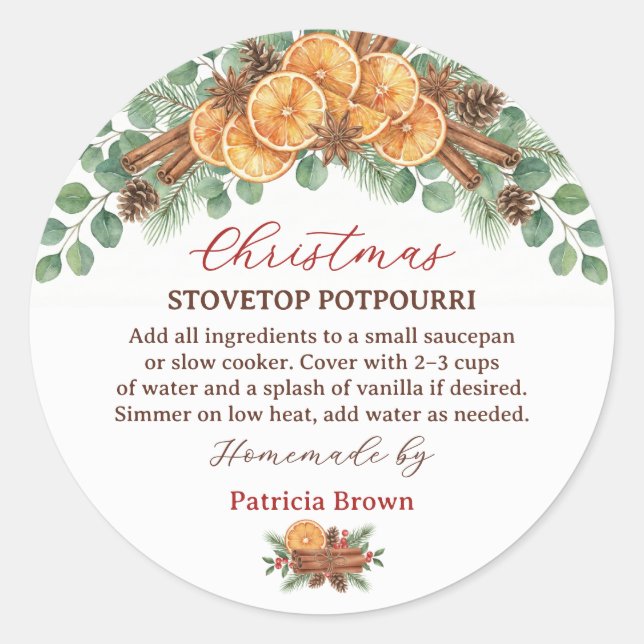 Sticker Rond Recette de pot-pourri de Noël fait maison pour la  (Devant)