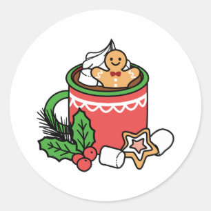 Sticker Rond Réchauffez-vous avec les appels de cacao de neige