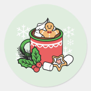 Sticker Rond Réchauffez-vous avec les appels de cacao de neige