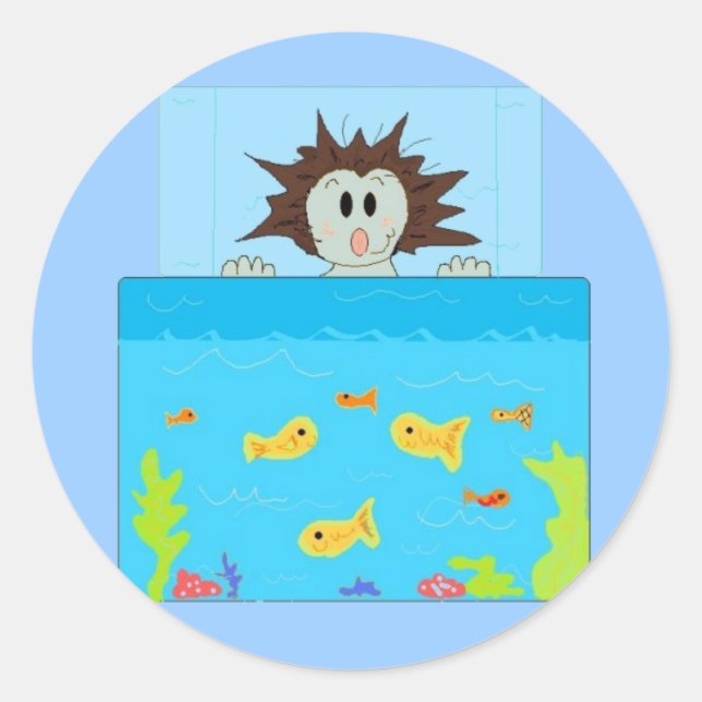Sticker Rond Recherche dans le réservoir de poisson (Devant)