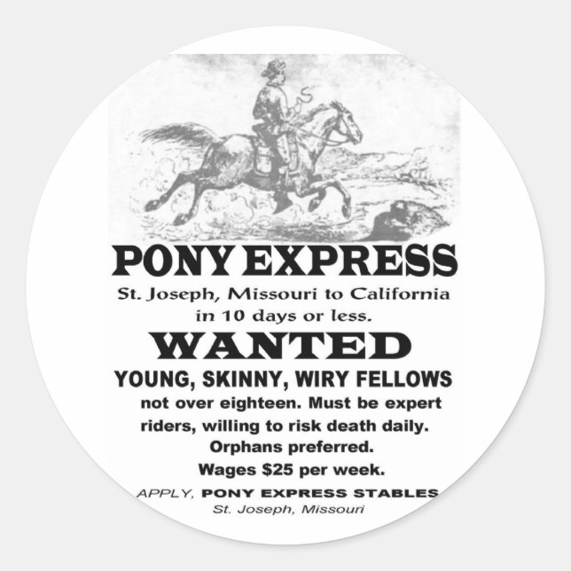 Sticker Rond Recherché Pony Express Rider (Devant)