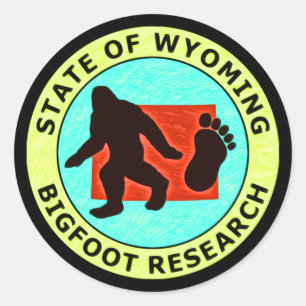 Sticker Rond Recherche sur l'état du Wyoming Bigfoot