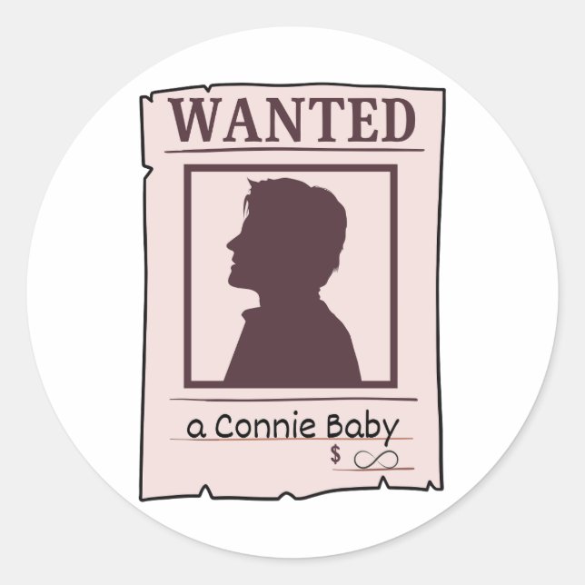Sticker Rond Recherché : une conception d'affiche Connie Bby |  (Devant)