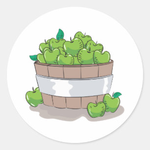 Sticker Rond Récolte de pommes vertes fraîches baril Granny Smi