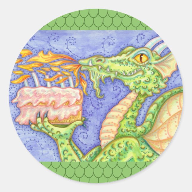 STICKER ROND RÉCOLTE D'INCENDIE DRAGON ÉCLAIRANT LES BOUGIES D' (Devant)