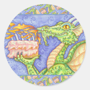 STICKER ROND RÉCOLTE D'INCENDIE DRAGON ÉCLAIRANT LES BOUGIES D'