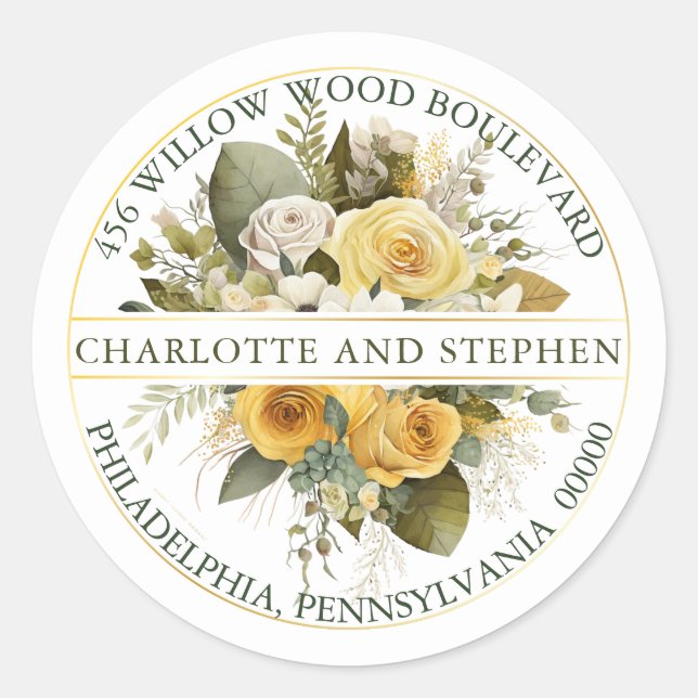 Sticker Rond Récolte d'or | Cream Floral Bouquet Adresse de ret (Devant)