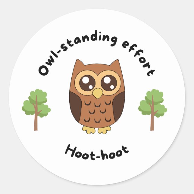 Sticker Rond Récompense d'enseignant d'arbre de hibou blanc (Devant)