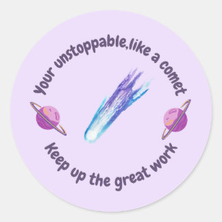 Sticker Rond Récompense d'enseignant Saturne comète bleue viole