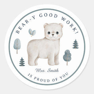 Sticker Rond Récompense personnalisée pour enseignant Ourson en