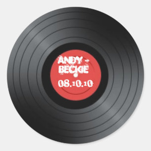 Sticker Rond Record, mariage Rock n Roll.