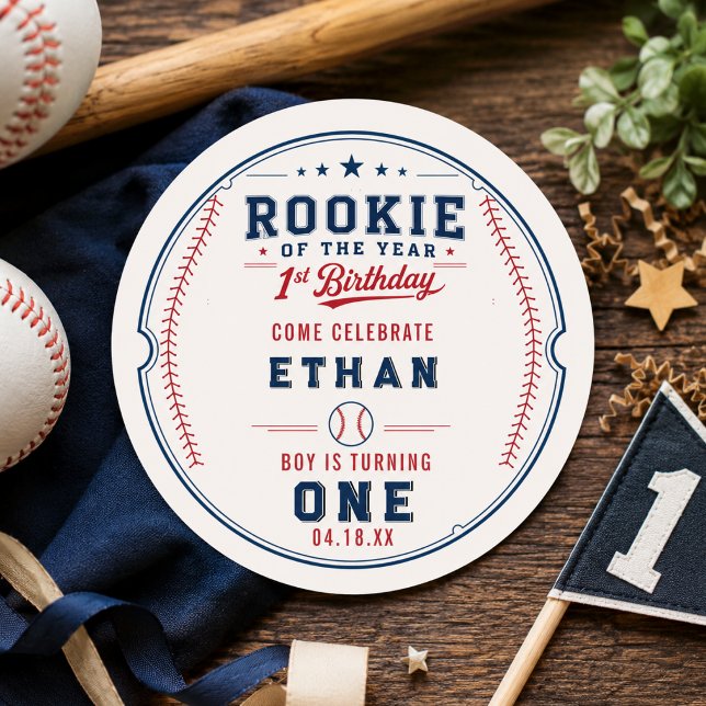 Sticker Rond Recrue de l'année billet de baseball 1er anniversa (Rookie of the Year Baseball Ticket 1st Birthday Classic Round Sticker)