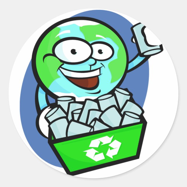 Sticker Rond Recyclage Animé de la terre (Devant)
