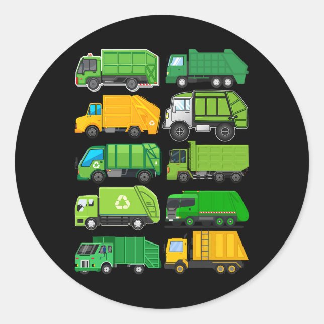 Sticker Rond Recyclage Garge Camion Anniversaires de enfants Ca (Devant)