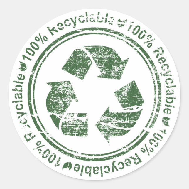 Sticker Rond Recycle ~ Recyclable Réutiliser la Terre verte (Devant)