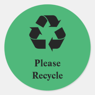 Sticker Rond Recycler avec symbole de recyclage sur vert