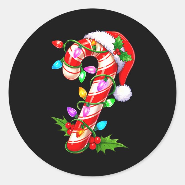 Sticker Rond Red &amp; White Candy Cane Crew Christmas Santa Ha (Devant)