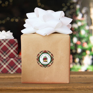 Sticker Rond Red and Green Tartan Christmas Personalized