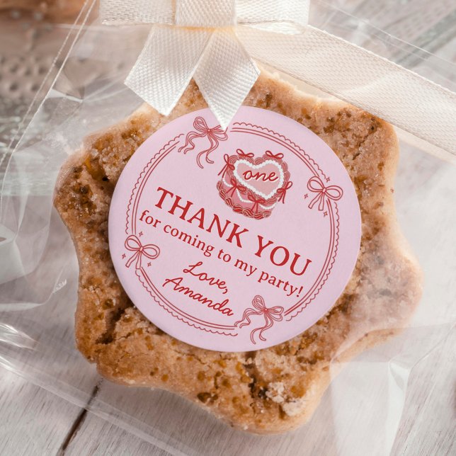 Sticker Rond Red and Pink Bow Girls Just Wanna Be One Birthday (Créateur téléchargé)