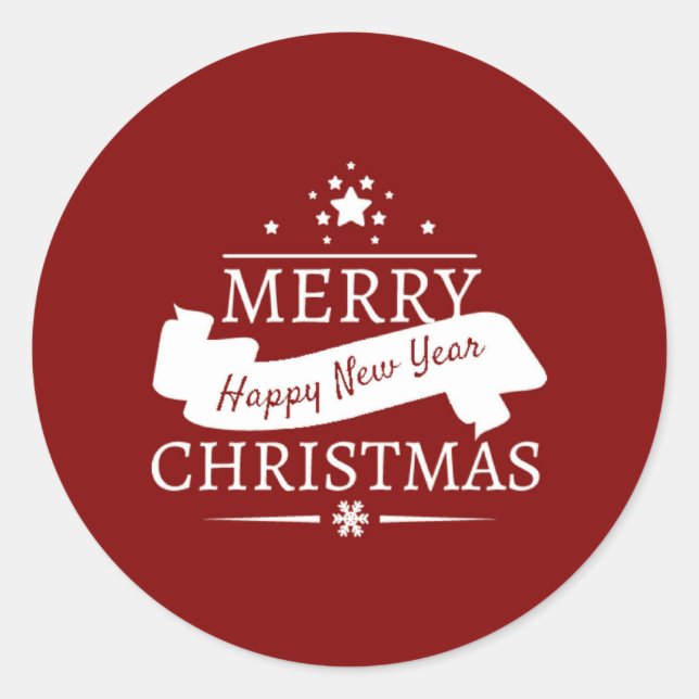 Sticker Rond Red And White Merry Christmas and Happy New Year (Devant)