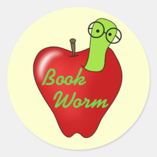 Sticker Rond Red Apple Book Worm Tshirts et cadeaux