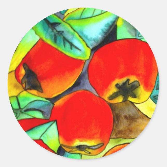 Sticker Rond Red Apples aquarelle art original (Devant)