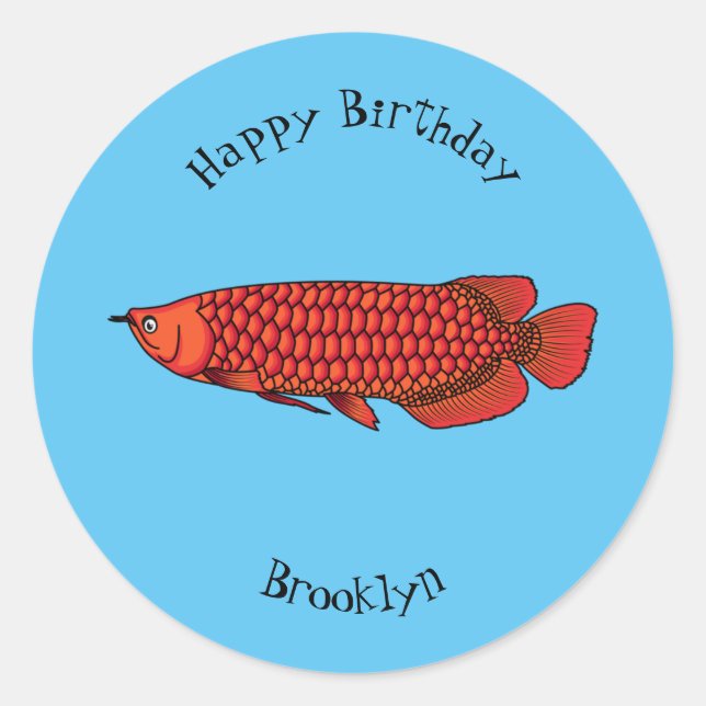 Sticker Rond Red Arowana fish cartoon (Devant)