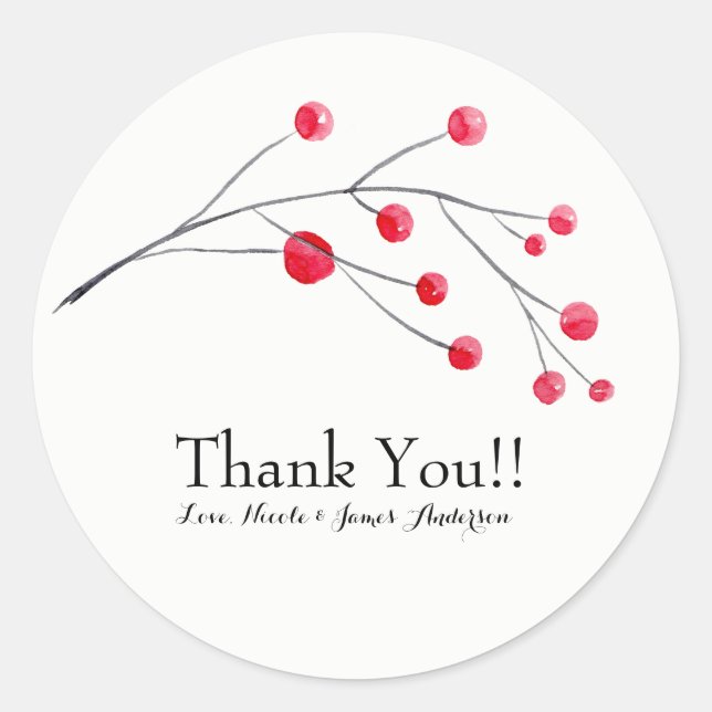 Sticker Rond Red Berry & Twig Rustic Elegant Party Favoriser (Devant)