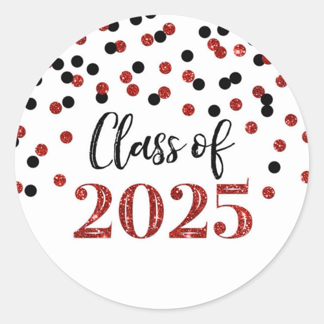 Sticker Rond Red Black Confetti Graduation 2025 (Devant)