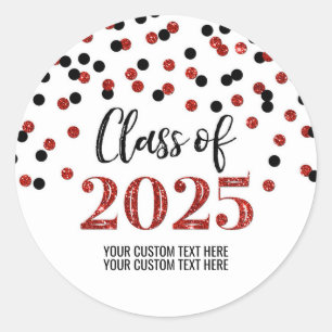 Sticker Rond Red Black Confetti Graduation 2025
