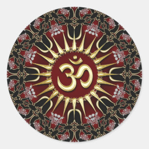 Sticker Rond Red Black Gold OM Courage Énergie Mandala