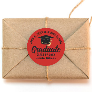 Sticker Rond Red Black Graduate Custom Graduate Party