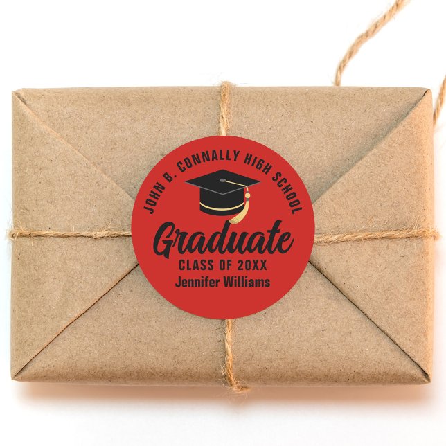 Sticker Rond Red Black Graduate Custom Graduate Party (Créateur téléchargé)