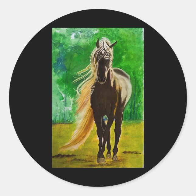 Sticker Rond Red Black Horses Horseback équitation Amateurs de  (Devant)