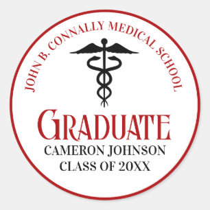 Sticker Rond Red Black Médicale School Custom Graduation Party