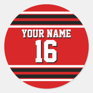 Sticker Rond Red Black White Team Jersey Numéro personnalisé No
