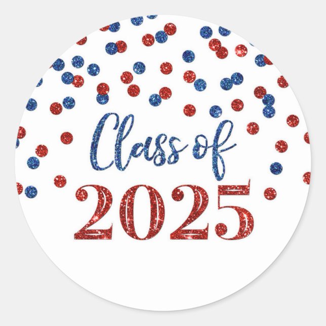 Sticker Rond Red Blue Confetti Graduation 2025 (Devant)