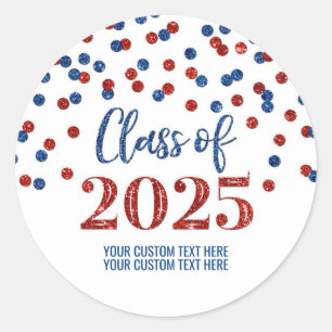 Sticker Rond Red Blue Confetti Graduation 2025
