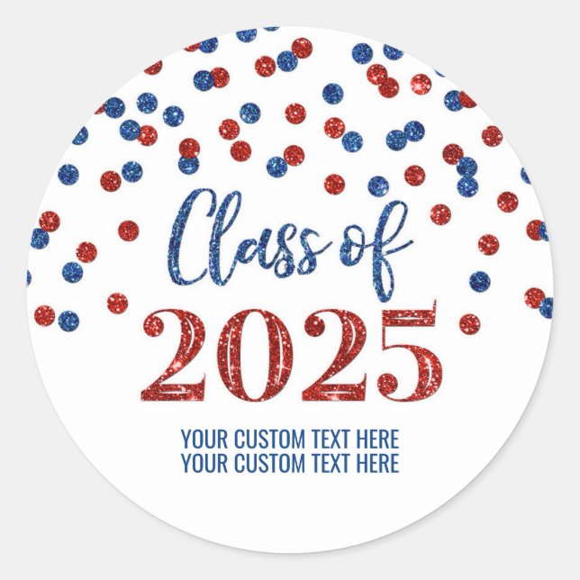Sticker Rond Red Blue Confetti Graduation 2025 (Devant)