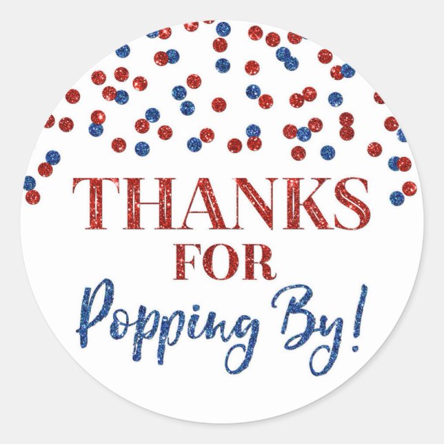 Sticker Rond Red Blue Confetti Merci pour Popping By (Devant)