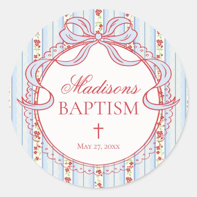 Sticker Rond Red & Blue Vintage Fancy Floral Baptism Seal (Devant)