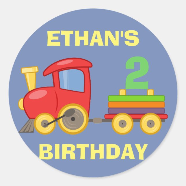 Sticker Rond Red Blue Yellow Train 2e anniversaire (Devant)