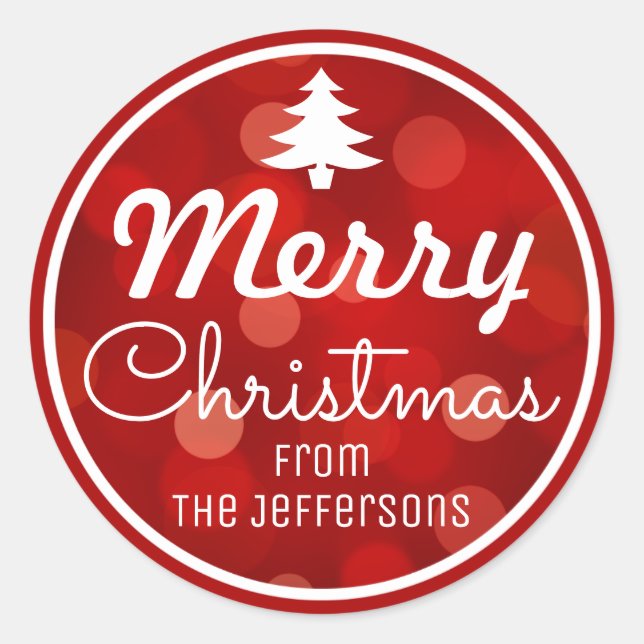 Sticker Rond Red Bokeh Arrière - plan Custom Christmas (Devant)