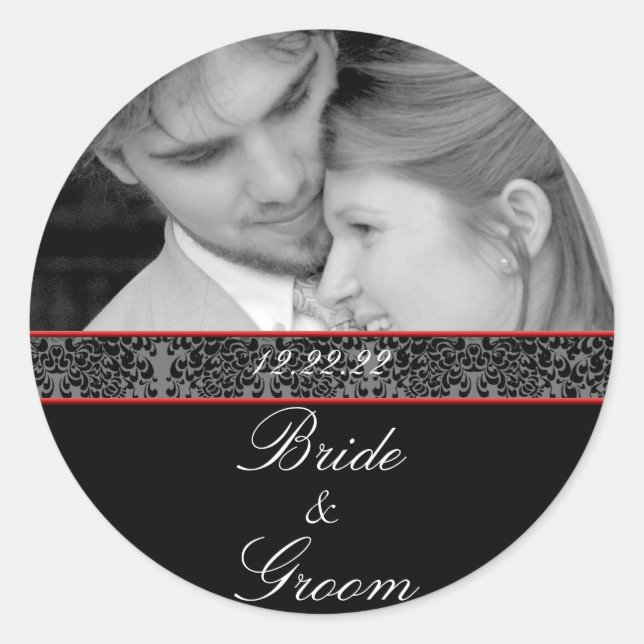 Sticker Rond Red Borders Votre Mariage Photo (Devant)