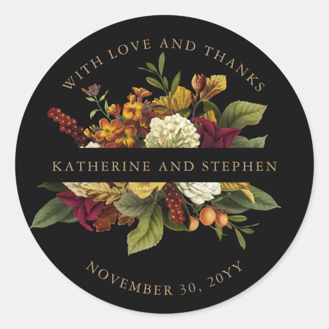 Sticker Rond Red | Bouquet Floral Orange avec amour et merci (Devant)