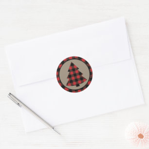 Sticker Rond Red Buffalo Plaid Bordure Arbre de Noël
