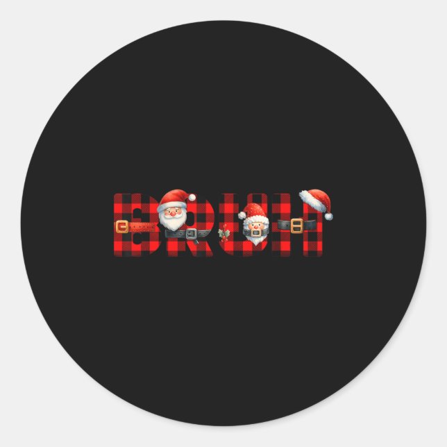 Sticker Rond Red Buffalo Plaid Bruh Christmas Xmas Pajamas Boys (Devant)