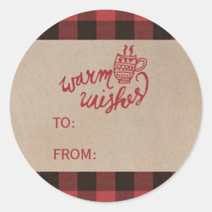 Sticker Rond Red Buffalo Plaid Chaleureux voeux Noël Nom