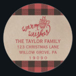 Sticker Rond Red Buffalo Plaid Christmas Adresse de retour<br><div class="desc">Ces autocollants d'adresse de retour de noël de buffle rouge sont parfaits pour une carte de vacances rustique ou une enveloppe d'invitation. Le design confortable et cosy est composé d'un motif à chevalets rouge et noir et d'une texture de papier imitation kraft. L'accueil des fêtes dit "voeux chauds" dans une...</div>