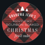 Sticker Rond Red Buffalo Plaid Christmas Tree Cadeau<br><div class="desc">La touche finale parfaite pour vos cadeaux de vacances, cet autocollant personnalisé présente des formes d'arbre de Noël blanc au-dessus facile à modifier texte sur un arrière - plan à motif de buffle rouge et noir. De multiples lignes de texte font de cet autocollant l'outil idéal pour étiqueter les produits...</div>